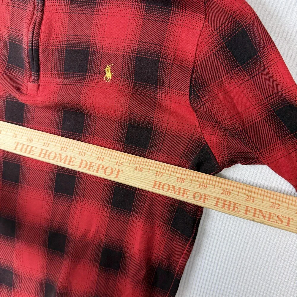 Polo Ralph Lauren Sweatshirt Boys 18-20 Red Plaid 1/4 Zip Pullover Mock Neck